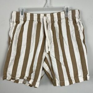 Banana Republic Linen Blend Shorts Mens Medium Beige Brown Striped 8" Inseam